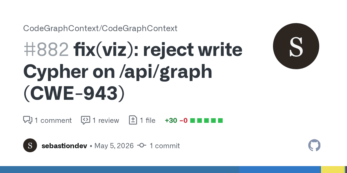 CodeGraphContext PR #882 rejects write Cypher on /api/graph