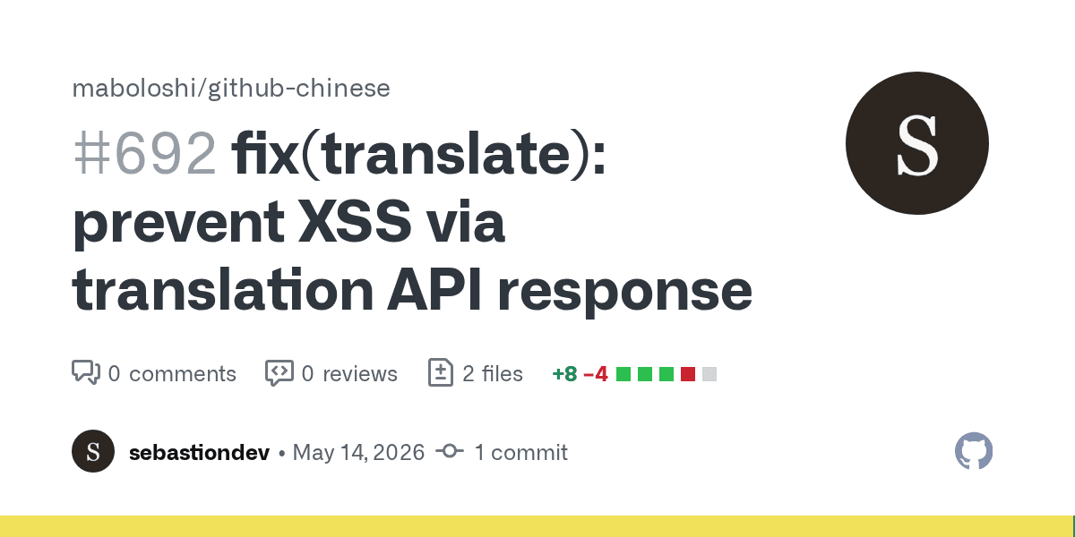 maboloshi/github-chinese PR #692 fixed DOM XSS in translation results