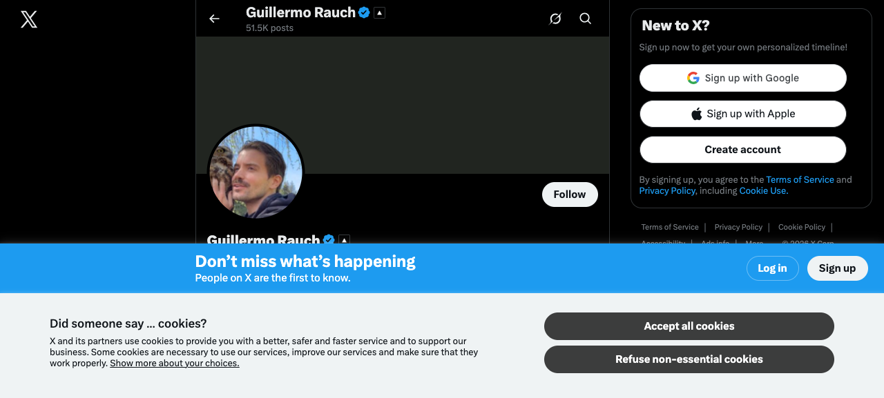 Guillermo Rauch's public X profile during the Vercel incident response